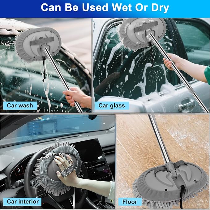 Car Wash Kit, 62'' Car Washing Brush with Long Handle, Extendable Car Wash Brush Mop with 2-in-1 Windshield Squeegee and 9Pcs Detailing Brushes, Gray Car Detailing Kit Gift for Men
