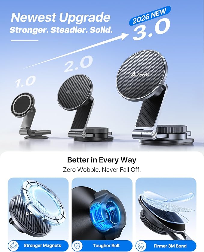 3rd Gen Tesla Phone Mount 【Upgrade Adhesive & Upgrade Stongest Magnet】 Phone Holder for Tesla New Model Y Juniper Model 3, 360° Adjustable Tesla Phone Holder fits iPhone 17 16 15 14 Pro Max