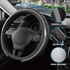 Leather Steering Wheel Cover – Black & Gray, Universal Fit 14.5-15 Inch, Microfiber Leather, Anti-Slip & Breathable Design for Men and Women