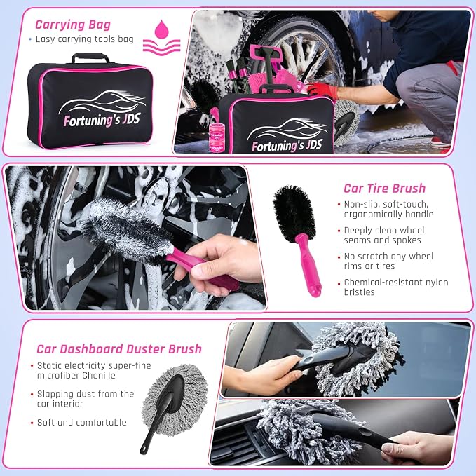 38PCS Car Detailing Kit Interior Cleaner with High Power Handheld Vacuum, Car Wash kit with Detailing Brush Set,Car Interior Detailing Kit, Pink Car Accessories for Motorcycle,Cars,Gift for Women