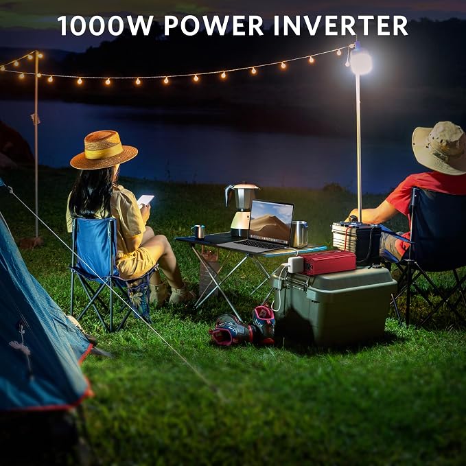 1000W Car Power Inverter, DC 12V to 110V Car Power Converter with 2 AC Outlets/30W PD USB-C/18W Quick USB A Charge Multi-Protection 1000 watt Power Inverter for Vehicles/Car/RV/Home