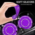 4PCS Bling Crystal Rhinestone Cup Holder Coaster, 2.75 inch Soft Silicone Anti-Slip Shockproof, Car Cup Holder Insert Coasters, Universal Car Interior Accessories for Women (Purple & White)