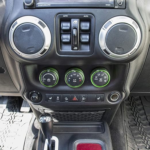 Audio Air Conditioning Button Cover Decoration Twist Switch Ring Trim for Jeep Wrangler JK JKU Patriot 2011-2018, Compass 11-16, Liberty 08-12, Dodge Challenger 08-14 Interior Accessories (Green)