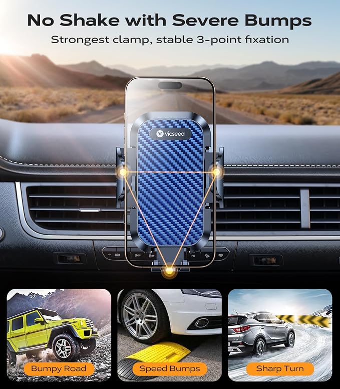 Phone Mount for Car with Double Lock Clip, Air Vent Cell Phone Car Mount, Universal Car Phone Holder, 360° Rotation Easy Clamp Phone Stand for iPhone 17 Pro Max Android Samsung, Blue
