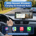 8.1" Portable Wireless CarPlay Stereo with 2K Dash Cam & 1080P Backup Cam | Wireless CarPlay/Android Auto, Voice Control, Split Screen, Plug & Play, 2K Dash Cam + 1080P Rear Cam