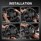 Car Steering Wheel Cover Universal Standard-Size 14 1/2"-15" Leather with Carbon Fiber Pattern Black
