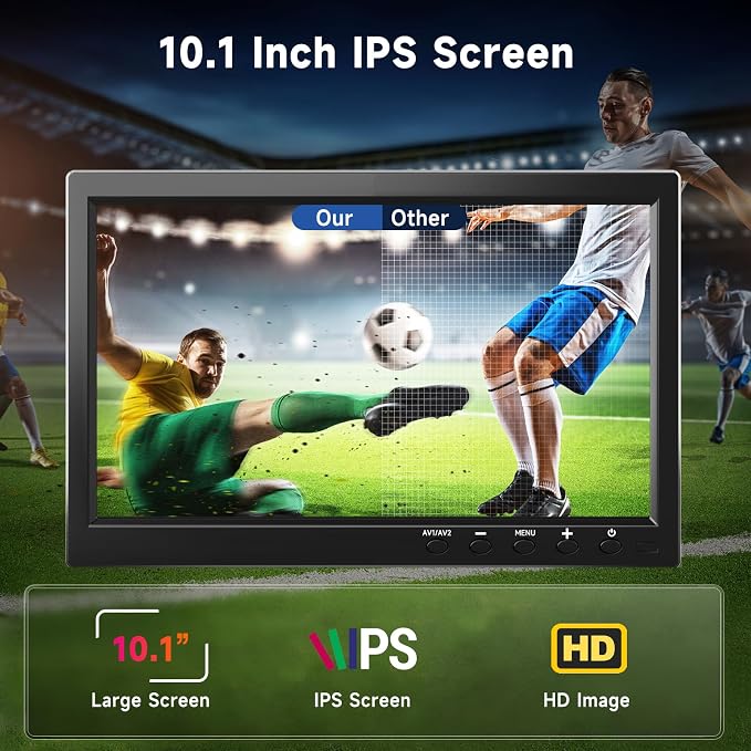 10.1” HD Monitor for Mini TV & Car Video Player & Computer Display TFT LCD Color Screen for Car Backup Camera & Home Security System Built in Speaker Support BNC/AVI/VGA/HDMI