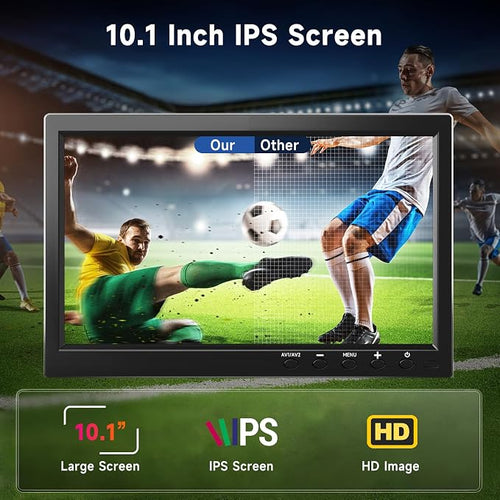 10.1” HD Monitor for Mini TV & Car Video Player & Computer Display TFT LCD Color Screen for Car Backup Camera & Home Security System Built in Speaker Support BNC/AVI/VGA/HDMI