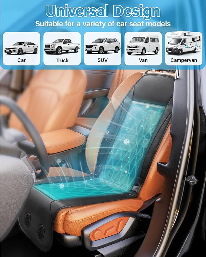 GPUTEK Liquid Cooling Car Seat Cover, 12V-24V Active Cooling Seat Cushion with 3 Cooling Modes, Quiet Seat Cooler, for Car SUV Truck