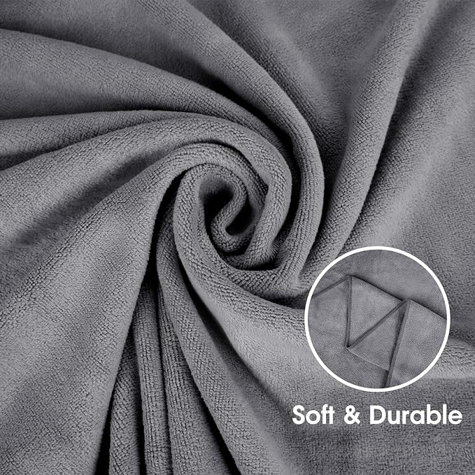 Large Microfiber Bath Towels Set 6 Pack (30" x 60") - Soft, Absorbent, Quick Drying Bathroom Towel with Hanging Hook for Adult, Swim, Gym, Spa, Fitness, Sports, Yoga, Grey