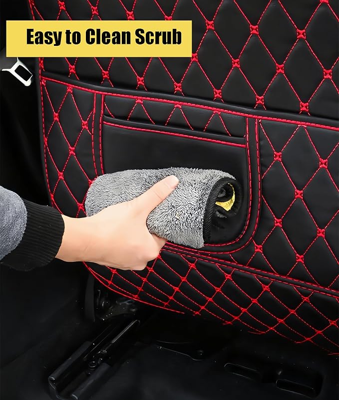 Leatherette Car Seat Protector - 2 Pack Large Car Kick Mats with Storage Organizer Seat Back Cover Against Dirty Shoes & Scratches, Universal Fit for Most Vehicles (Black with Red Line)