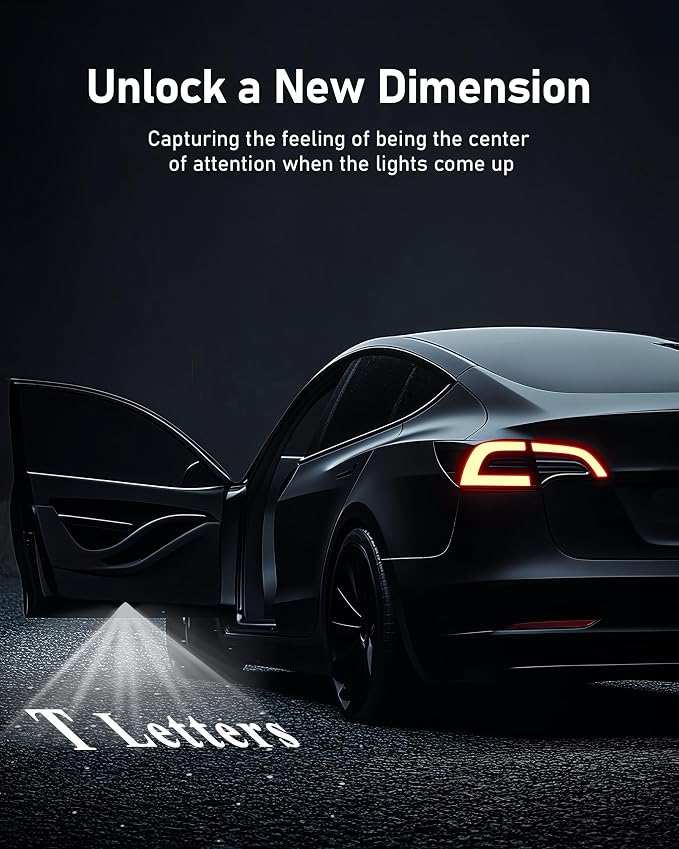 Car Door Lights Logo Projector, Tesla Accessories for Model Y 3 X S | 4K HD Puddle Lights Compatible with Model Y Juniper Model 3 Highland S X, Ultra-Bright No Fade 3D Laser Welcome Light(2 Pack)
