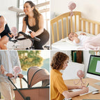 8000mAh Portable Stroller Fan, 27H Ultra-long Battery Life Detachable 4 Speed 360°Rotate LED Night Light with 2 Modes, USB Rechargeable Handheld Cooling Fan for Travel/Car Seat/Bedroom