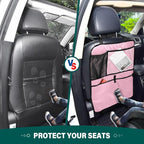 Pink Car Seat Organizer for Kids Backseat Kick Mat with Adjustable Strap Back Seat Protectors for Vehicle SUV Car 2 Pcs