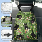 Car Trash Bag Hanging Back of Seat Waterproof Small Cute Printed One-Handed Strap Drawstring Garbage Bags for Car-Black Cat Floral