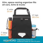 Car Organizer with Car Trash Bag and Tissue Holder - Holds Full Size Tissue Box, Bottles and Wipe Containers - 2 Gal Leakproof Covered Car Trash Can with Push-Close Lid