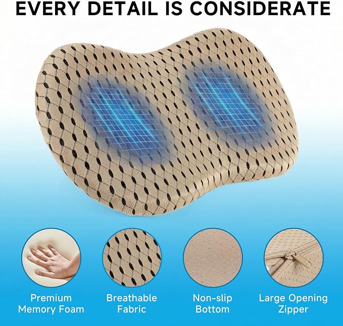 Car Seat Cushion - Memory Foam Seat Pad for Sciatica & Lower Back Pain Relief - Driving Cushion with Breathable Mesh Cover - Road Trip Essentials for Drivers (3D Beige)