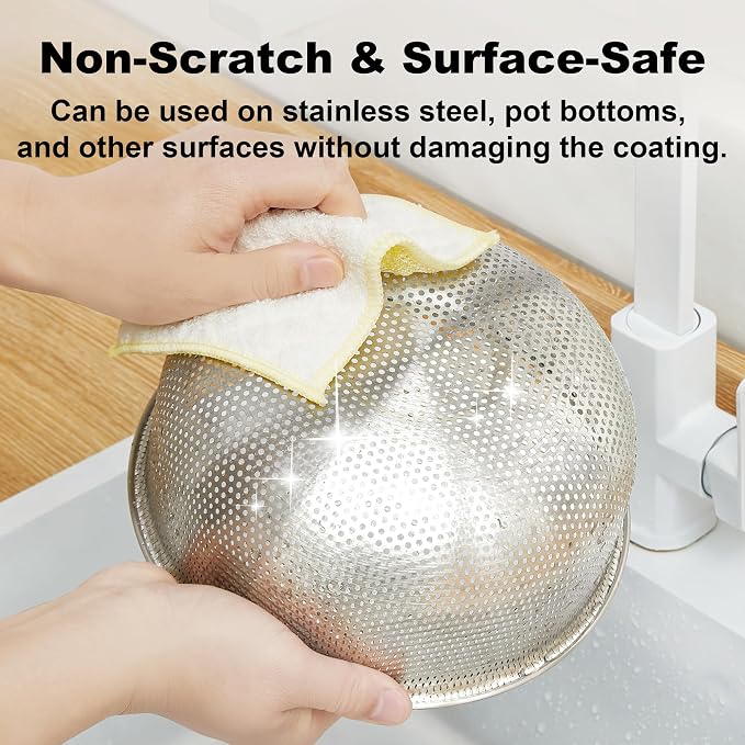 16 Packs Microfiber Cleaning Cloth - Bubble Mesh, Reusable Non-Scratch Cleaning Rags, Dual-Sided Dish Cloths, Multipurpose Dish Rags for Dishwashing, Kitchen, Stainless Steel, Yellow