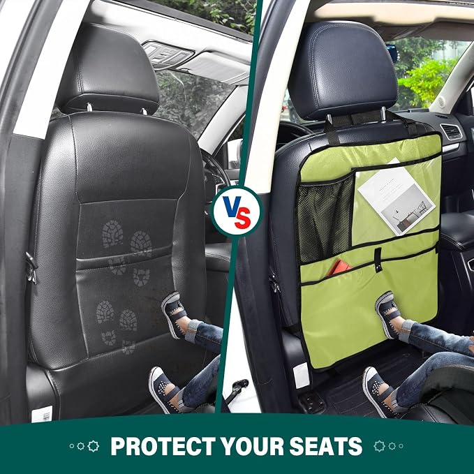 Avocado Green Seat Back Organizer Car Front Seat Back Kick Mats, 2 Pack Back Seat Protector for Kids Feet