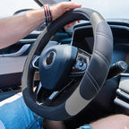 Line Rider Microfiber Leather Sporty Steering Wheel Cover Universal Fits for 95% Truck,SUV,Cars,14.5-15inch Anti-Slip Safety Comfortable Desgin (Black-Gray)