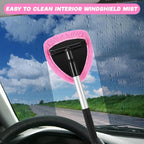 10 Pcs Windshield Cleaner Tool Car Window Cleaning Supplies with Extendable Handle Include 6 Washable Microfiber Bonnets 2 Empty 60ml Spray Bottle Glass Wiper Kit(Pink)