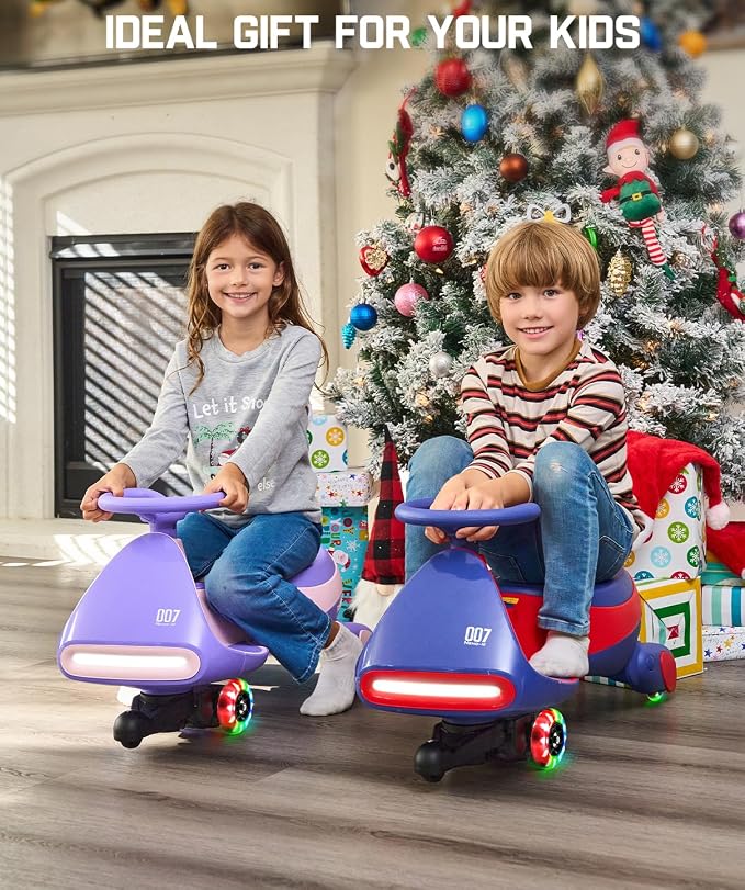 N7 Pro Electric Wiggle Car with Pedal, Rechargeable Battery, CyberWiggle, 2 in 1 Swing Car, 2 Speeds Max 4 Mph, Anti-Rollover, Flashing Wheels, Bluetooth, Ages 3+, 150 Lbs, Pink