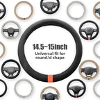 15" Universal Cooling Steering Wheel Cover, Microfiber Non-Slip Breathable Cooling Steering Wheel Protector with Silicone Inner Ring for Round/D Shape, Warm in Winter Cool in Summer, Black Orange