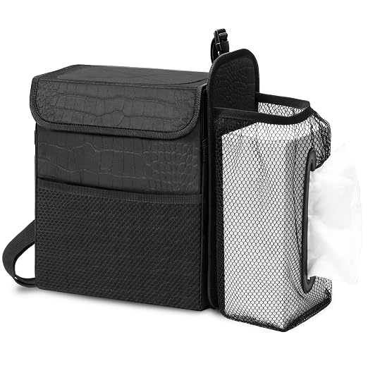 Car Trash Can with Tissue Holder, Leakproof Car Garbage Can with Detachable Car Napkin Holder, Hanging Car Trash Bin for Headrest, Console, Truck, SUV Car Accessories, Crocodile Pattern