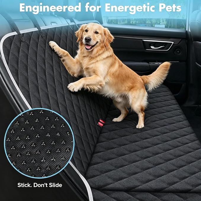 Dog Car Seat Cover for Back Seat, Non-Slip Backseat Cover for Dogs in Car, with Mesh Window Scratch Proof Waterproof Back Seat Protector for Trucks SUVs Most Cars (Black)