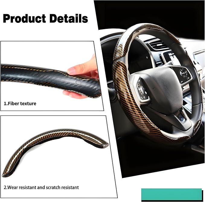 3PCS Carbon Fiber Steering Wheel Cover-Segmented Clip-On Design Anti-Slip & Scratch Resistant Universal Fit 14.5"-16" for Cars/Truck/SUV Great Gift for Men & Women