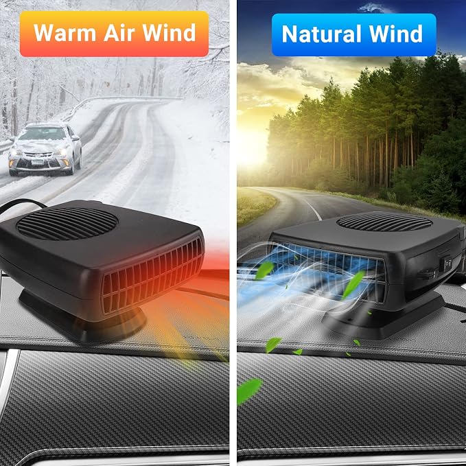 Car Heater, Car Heater That Plugs into Cigarette Lighter, 12V 200W Portable Car Heaters and Car Defroster Windshield Defogger, Heater for Car with 360 Degree Rotary Base