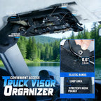 Molle Car Sun Visor Organizer,Car Accessories with Zipper Visor Storage Pouch&Glasses Clip&Adjustable Straps, Semi-Rigid Molle Panel for Tactical Gears, Fits Most Vehicles, SUVs (Khaki)