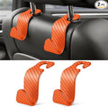 Universal 2 Pack Car Seat Headrest Purse Hook, Carbon Fiber Back Seat Hook Storage Organizer Hanger for Purse Handbag Coat, Car Interior Accessories(Orange)