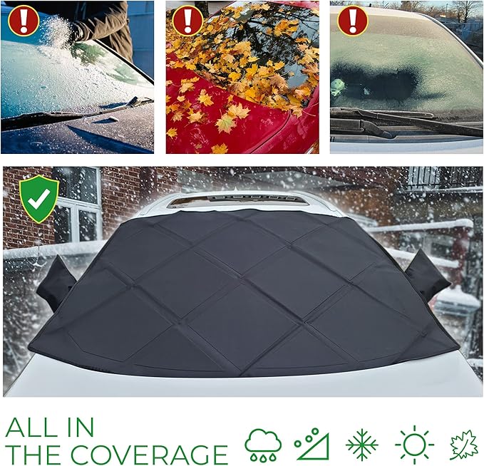 Snow Windshield Cover Compatible with 2008-2013 Jeep Liberty, Custom-fit Windshield Cover for Snow, Ice and Frost, Comes with Rear Mirror Cover