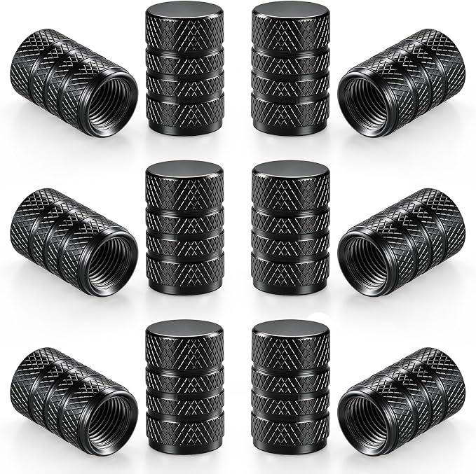 12PCS Tire Valve Stem Caps, Car Exterior Accessories, Aluminum Alloy Tire Valve Cap Set, Corrosion Resistant Leak-Proof Universal for Cars, Trucks, Motorcycles and Bicycles (Black)