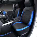 Air Mesh Leather Car Seat Covers Full Set, Waterproof Car Floor Mats, Sporty Steering Wheel Cover 14.5-15in, Universal Fits for 95% Cars Truck SUV (Black and Blue)