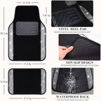 Bling Diamond Car Floor Mats, Shining Rhinestone Carpet Sparkly Glitter Crystal with Anti-Slip PVC Heel Pad Waterproof Universal Fit Automotive SUV,Sedan,Van,Cute Girl Women,4pcs Black Sliver
