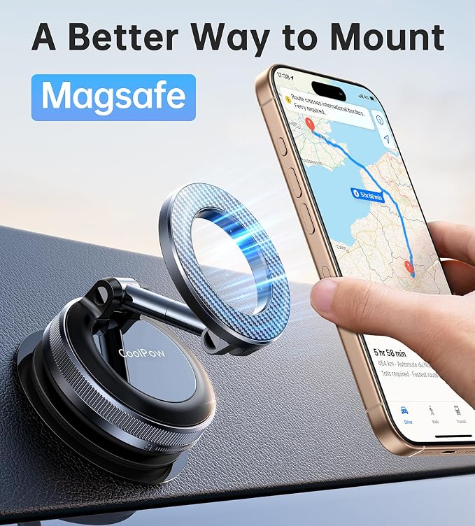 【Newest Vacuum Magnetic Phone Holder for Car Phone Holder Mount【Movable Vacuum Suction】Magsafe Car Mount Cell Phone Holders for Your Car Accessories for Women Men for iPhone 17 16-Carbon Fiber