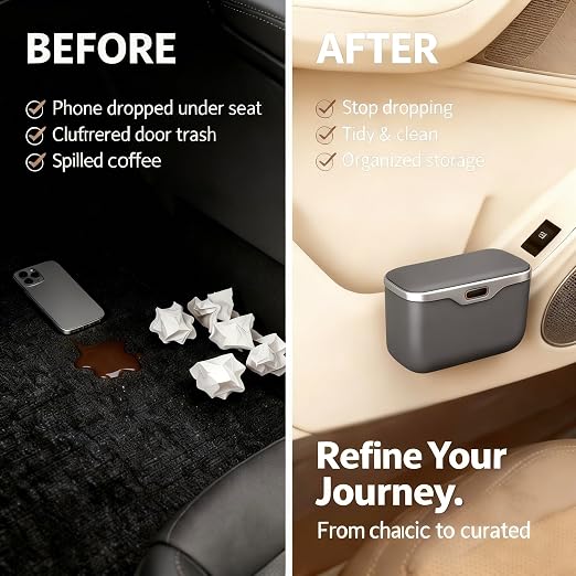 Car Trash Can with Lid - Leakproof Mini Garbage Bin for Door or Seatback,Premium ABS Auto Organizer,Space-Saving Car Garbage Can for Commuters,Families and Pet Owners,Fit for SUV,Sedan,Truck (Grey)
