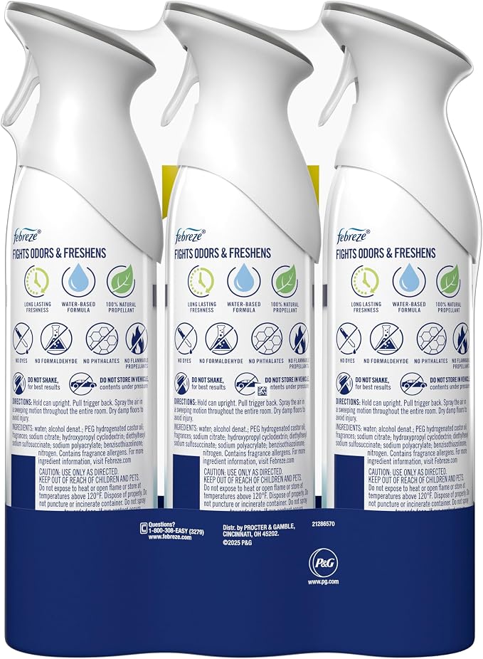 Air Mist, Air Freshener Spray, Odor Fighting Room Spray, Deodorizer for Home Bathroom Kitchen Office Apartment Dorm Room Classroom, Heavy Duty Crisp Clean Scent, 8.1oz (Pack of 3)