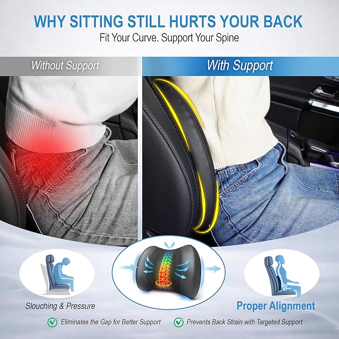 Lumbar Support Pillow for Car, Car Seat Back Support for Driving | Memory Foam Car Lumbar Support for Driving Seat, Car Back Cushion, Adjustable Straps, Lower Back Pillow, Office Chairs, Black