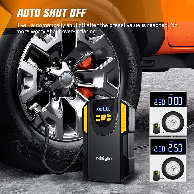 Tire Inflator Portable Air Compressor 12VDC Car Air Pump 150PSI Digital Tire Pressure Gauge Auto Shutoff Tire Pump for Car SUV Motorcycle Bicycle ATV, 2 Year Warranty