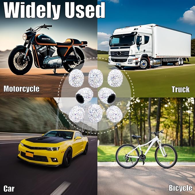 8PCS Bling Crystal Diamond Tire Stem Valve Caps, Dustproof Car Wheel Tire Valve Caps Universal Tire Valve Stem Covers for Cars, SUV, Trucks, Bikes, Motorcycles, Bicycles (AB Colorful)