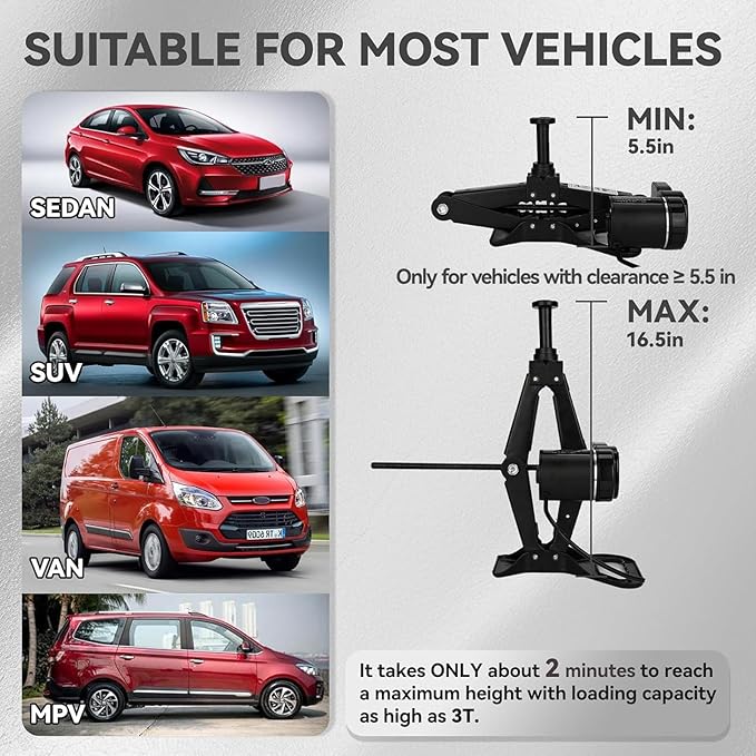 Electric Scissor Car Jack Kit 3 Ton 12V Portable Auto Car Lift with 17.7 Inch Range for SUV Sedan Floor Jack for Tire Change Roadside Emergency