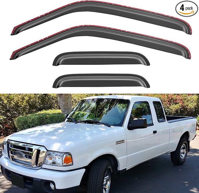 Window Rain Guards Visors for 1999-2011 Ford Ranger SuperCab, in-Channel Window Vent Wind Shades Deflectors for 99-08 Mazda B3000, 99-10 Mazda B4000 Extended Cab