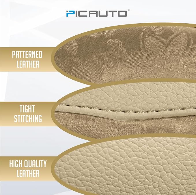 Steering Wheel Cover, Gold Patterned Leather Patchwork Design, Universal Fit 14.5"–15.5", Anti-Slip, Odor-Free, Soft PU Grain Leather, Durable Grip Car Accessory for Girls & Women