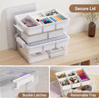 40Qt Stackable Storage Bins with Lids & Trays, Clear Plastic Latching Boxes Organizers with Dividers Portable 10Gal Containers for Arts & Crafts, Home and Car Trunk Organization, 2Pack