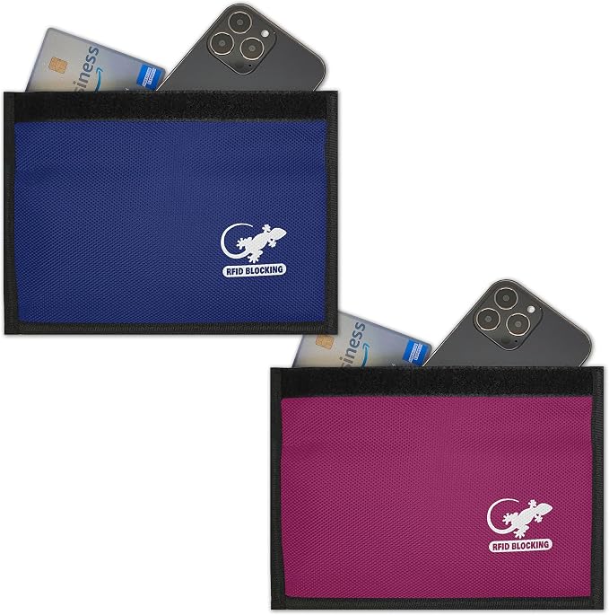 Faraday Bag Anti-Tracking GPS RFID Car Key Signal Blocker Wallet Shielding Pouch Protective Case for Cell Phone Car Key FOB, Data Privacy, Electronic Device Security (2 PACK - BLUE AND PINK)