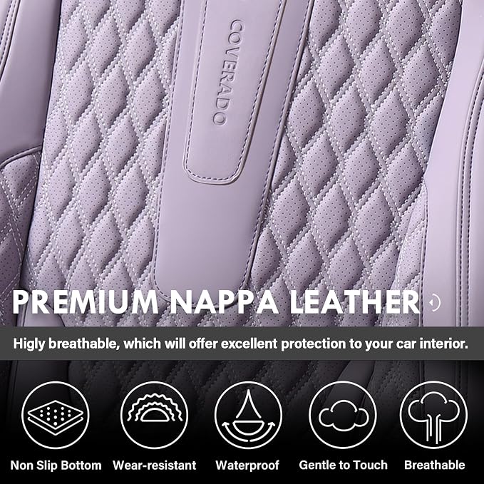 Coverado Seat Covers Front Seats, Purple Car Seat Cover with Lumbar Support, Waterproof Car Seat Cushion, Front Car Seat Covers Leatherette Car Seat Protector Universal Fit Most Cars