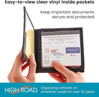 Car Registration and Insurance Card Holder for Sun Visor, Glove Box or Console with 2 Clear Hidden Car Document Pockets and Front Mesh Card Pocket